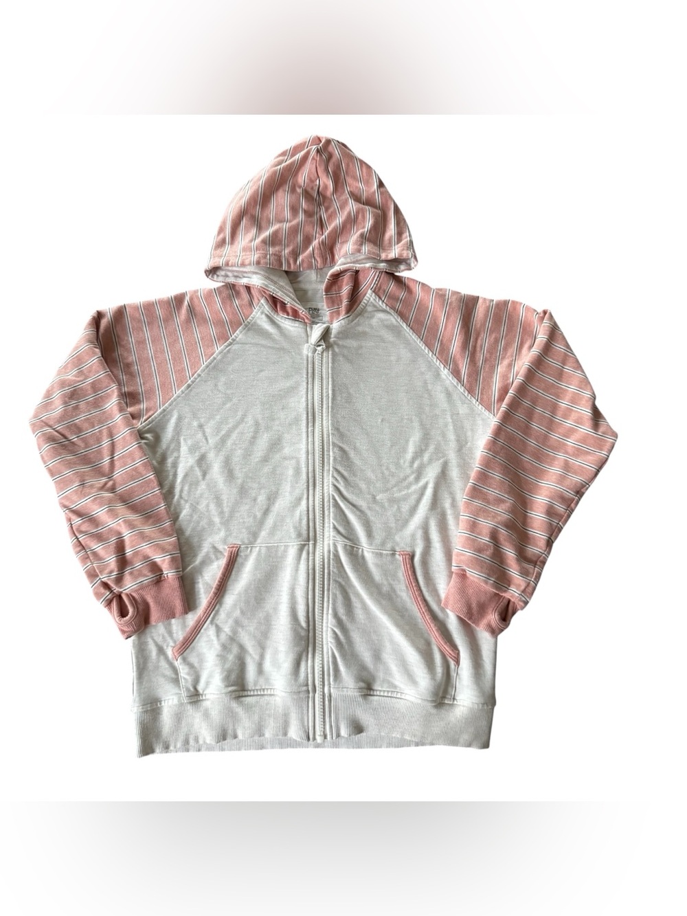 Play by little Sleepies Bamboo Pink Cream Striped Hoodie Long Sleeve Zip up 10